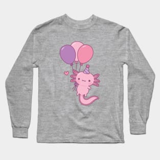 Cute Axolotl Holding Party Balloons Long Sleeve T-Shirt